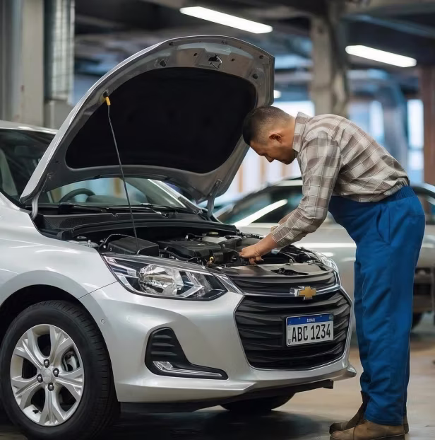 Profissional realizando manutenção em um Chevrolet